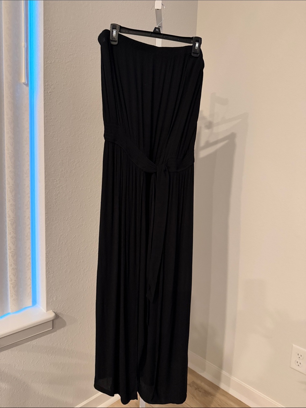 BECCA Strapless Black Wide-Leg Jumpsuit with Waist Tie
